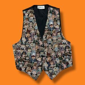 Vintage Tapestry Vest Facets by Mirrors Children Faces 80s 90s Womens Small